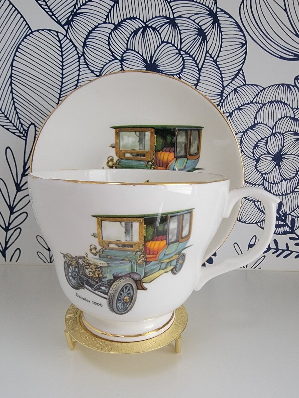 Royal Staffordshire teacup & saucer, Daimler 1905 car oversized cup